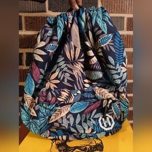 HORSKY  Blue Leaf Print Backpack/drawstring Stlye